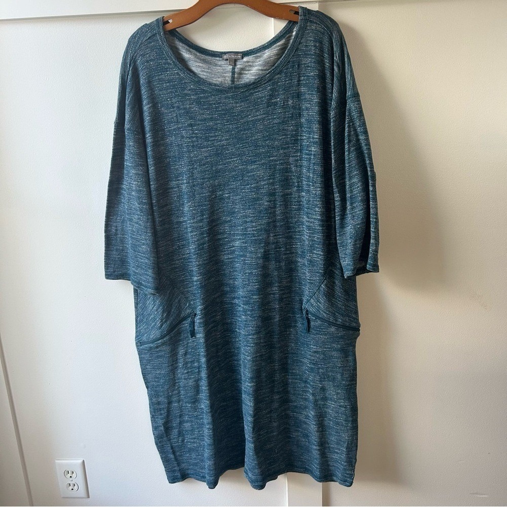 T by Talbots Women's Dress Blue Space Dye Zippered Pockets Scoop Neck Cotton 2X‎